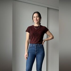 Jessica Burgundy Short Sleeve Top